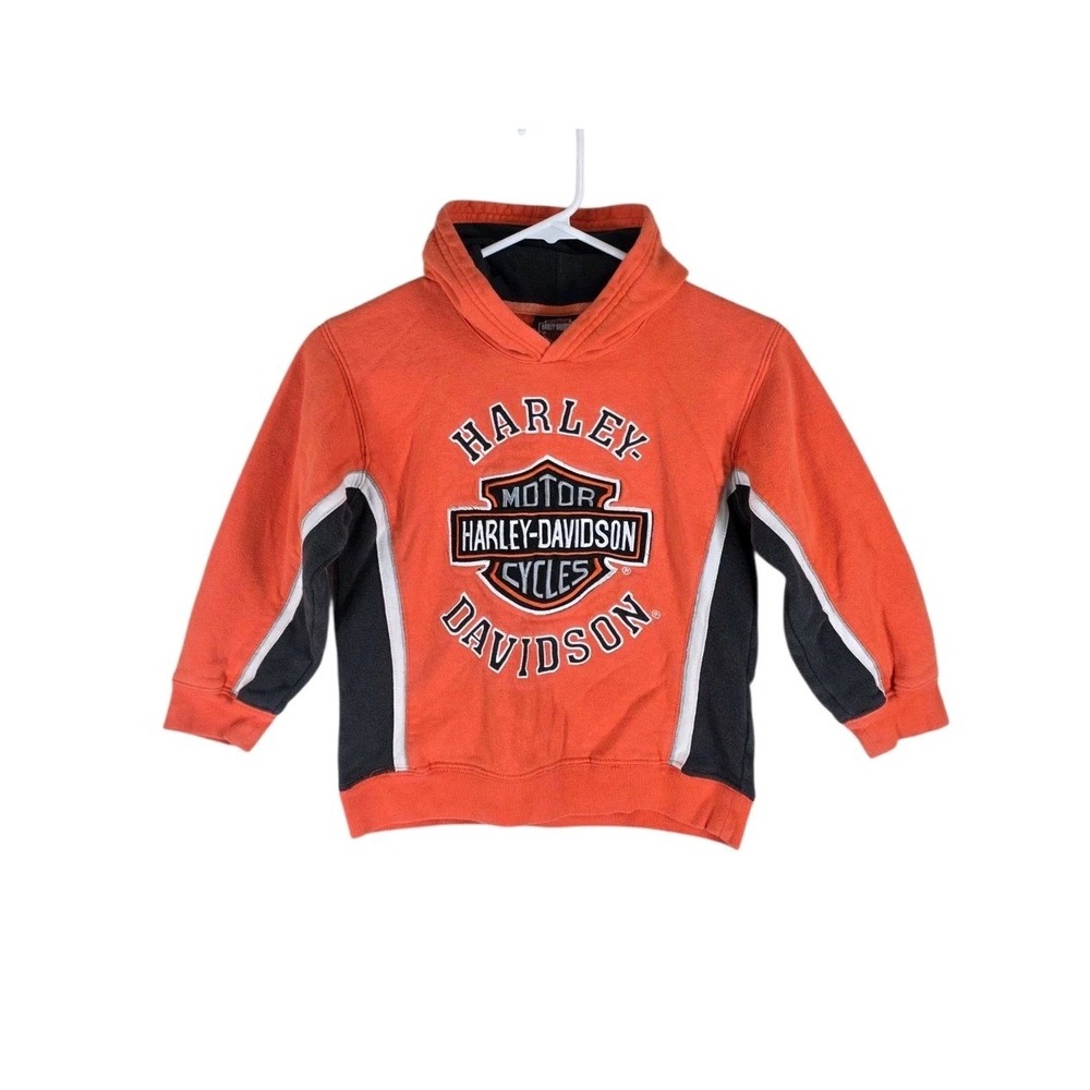 Harley Davidson Hoodie Sweatshirt Kids size 6 Orange Black Colorblock Fleece